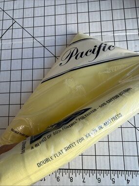 Vintage Pacific Double Flat Sheet NOS Yellow Permanent Press Cotton Poly 1970s